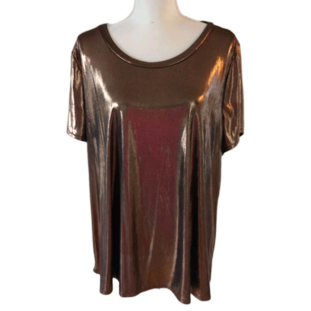 Torrid Liquid Shine Size 3 Metallic Brown Shirt Short Sleeve Party Holiday